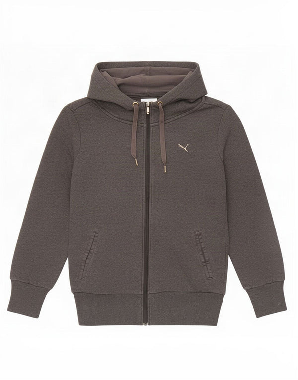 Maglione con cappuccio e zip da donna Puma UK 12 Cotone grigio medio