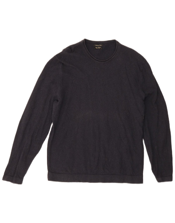 Maglione maglione girocollo da uomo Massimo Dutti grande cotone blu navy