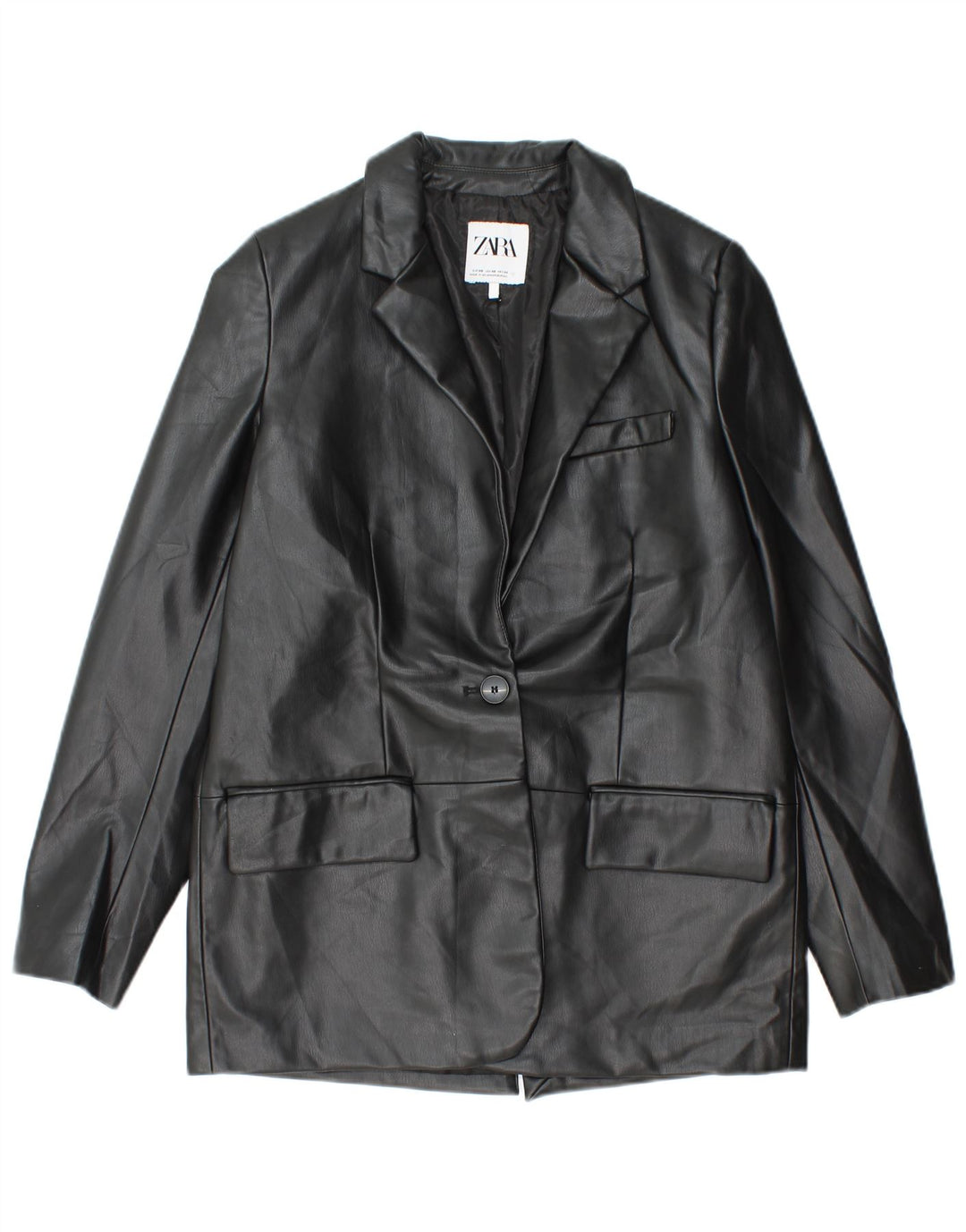 Giacca blazer da donna in ecopelle a 1 bottone Zara UK 6 XS polietilene nero