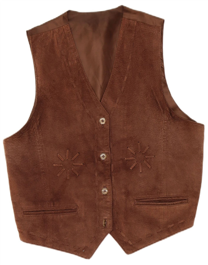 C&A Womens Suede Gilet EU 42 Large Brown Leather