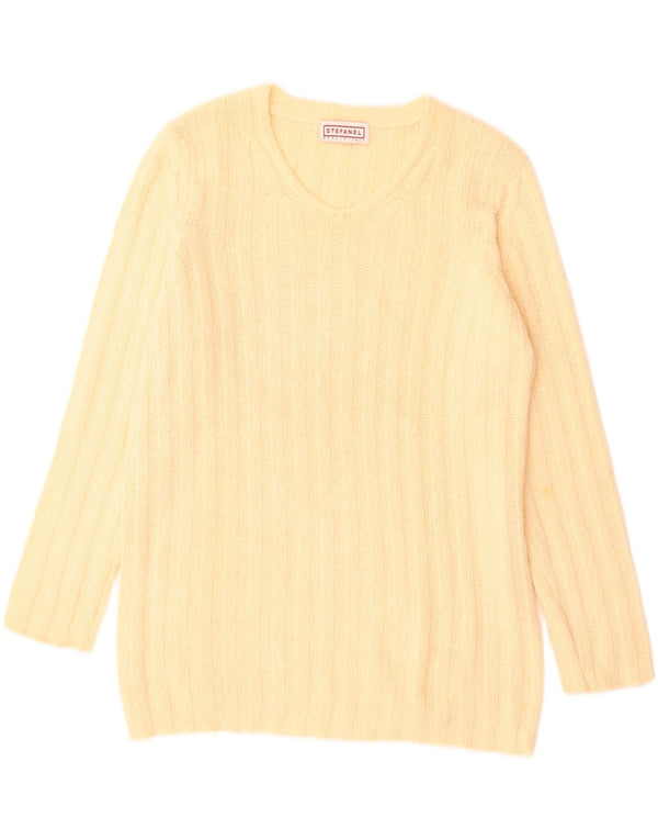 Maglione maglione da donna con scollo a V Stefanel UK 14 grande giallo