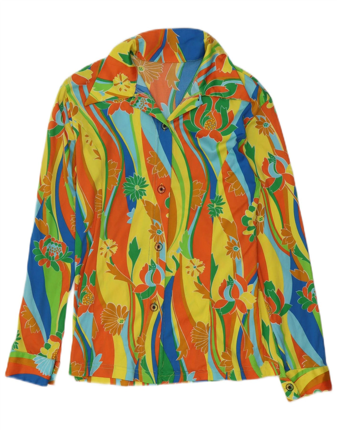 Camicetta camicia vintage da donna UK 10 piccolo floreale multicolore