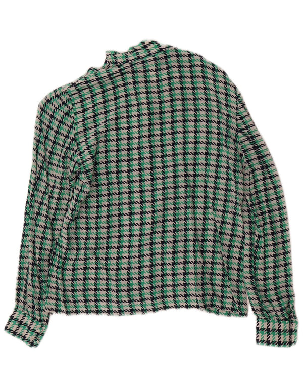 Camicetta camicia vintage da donna UK 12 pied de poule verde medio