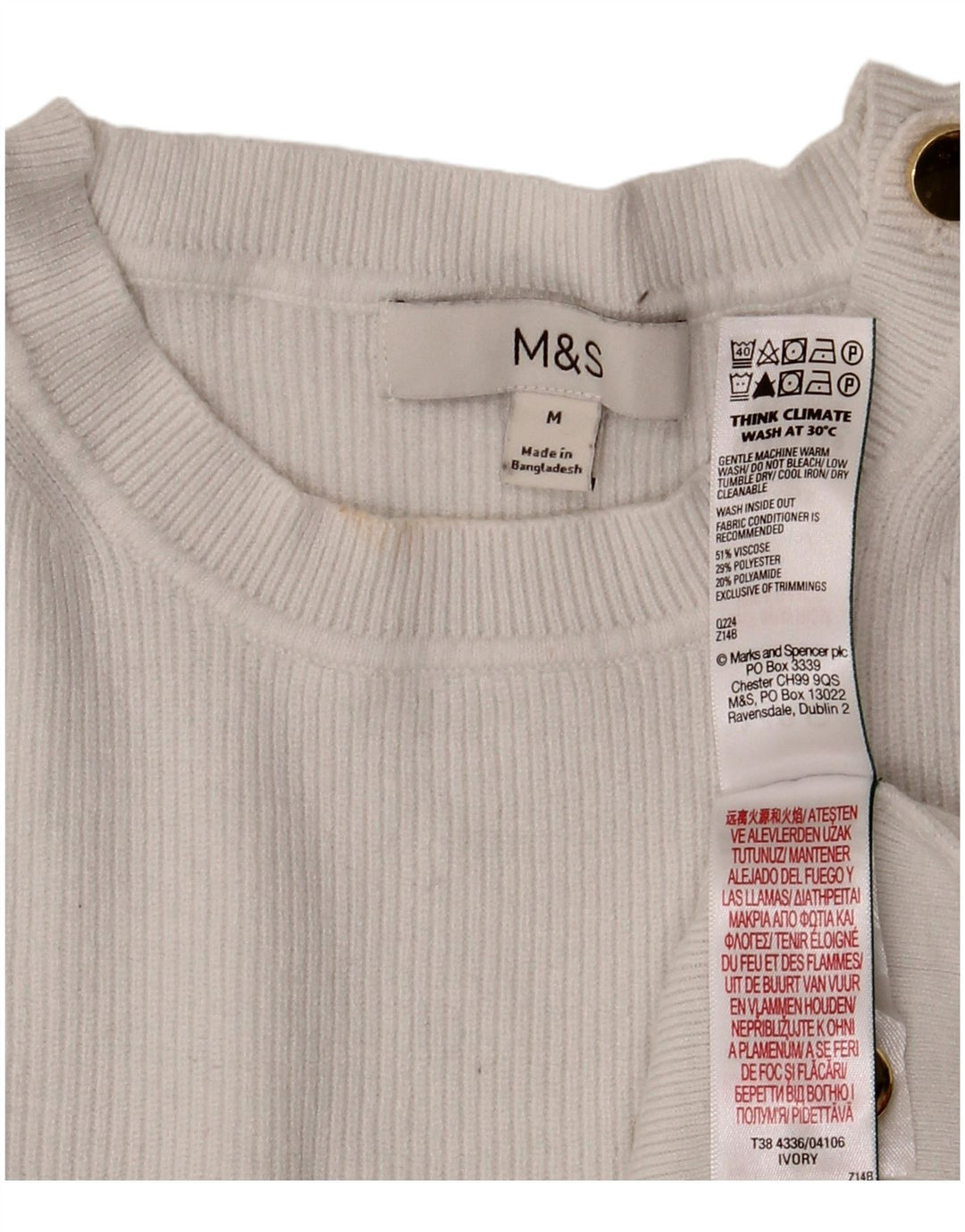 Maglione maglione girocollo da donna Marks & Spencer UK 14 Viscosa bianca media