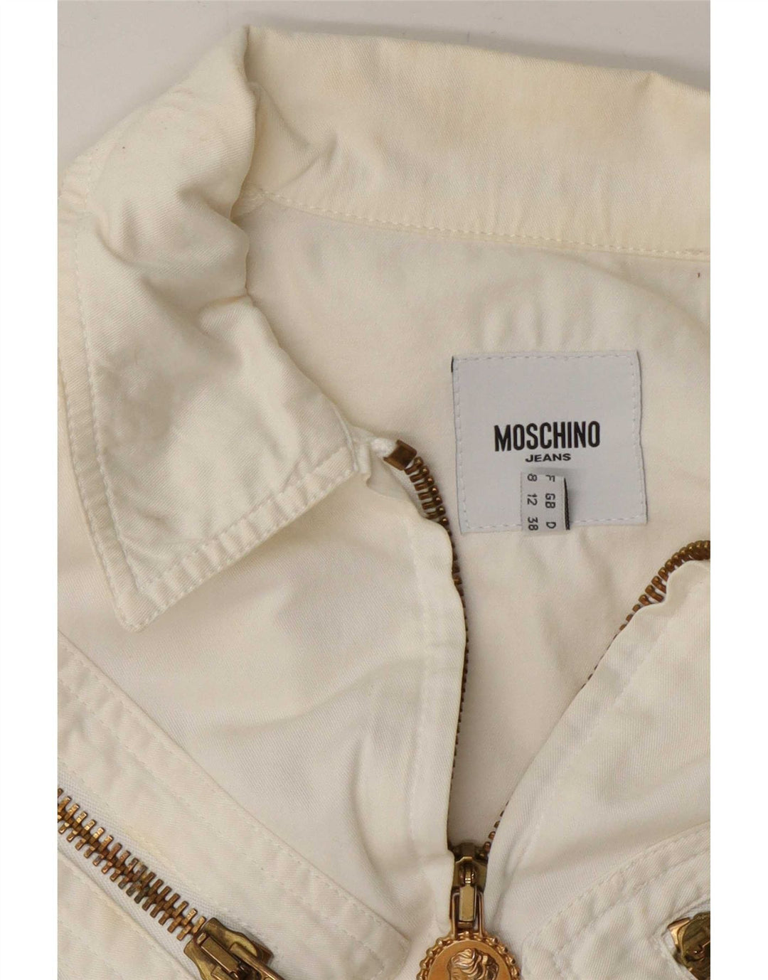 Giubbotto bomber da donna Moschino UK 12 medio cotone bianco sporco