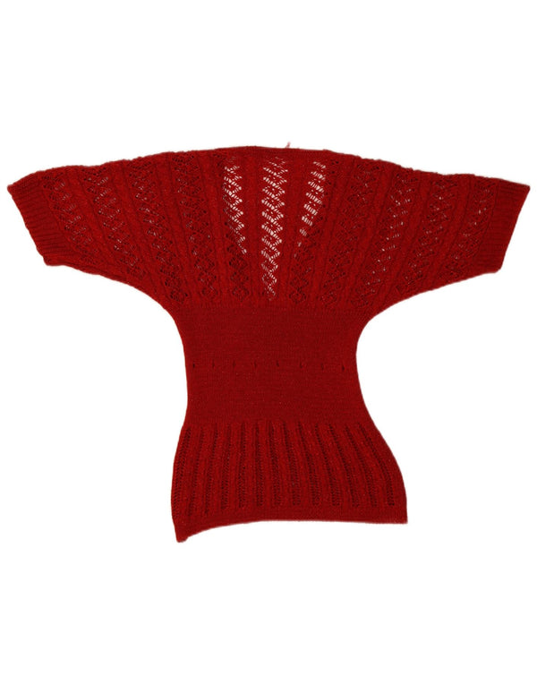 Maglione vintage da donna a maniche corte con scollo a V UK 8 piccolo rosso