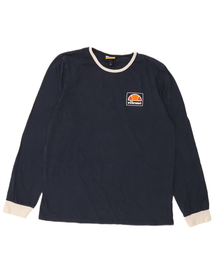 Maglia da uomo Ellesse a maniche lunghe grande in cotone blu navy