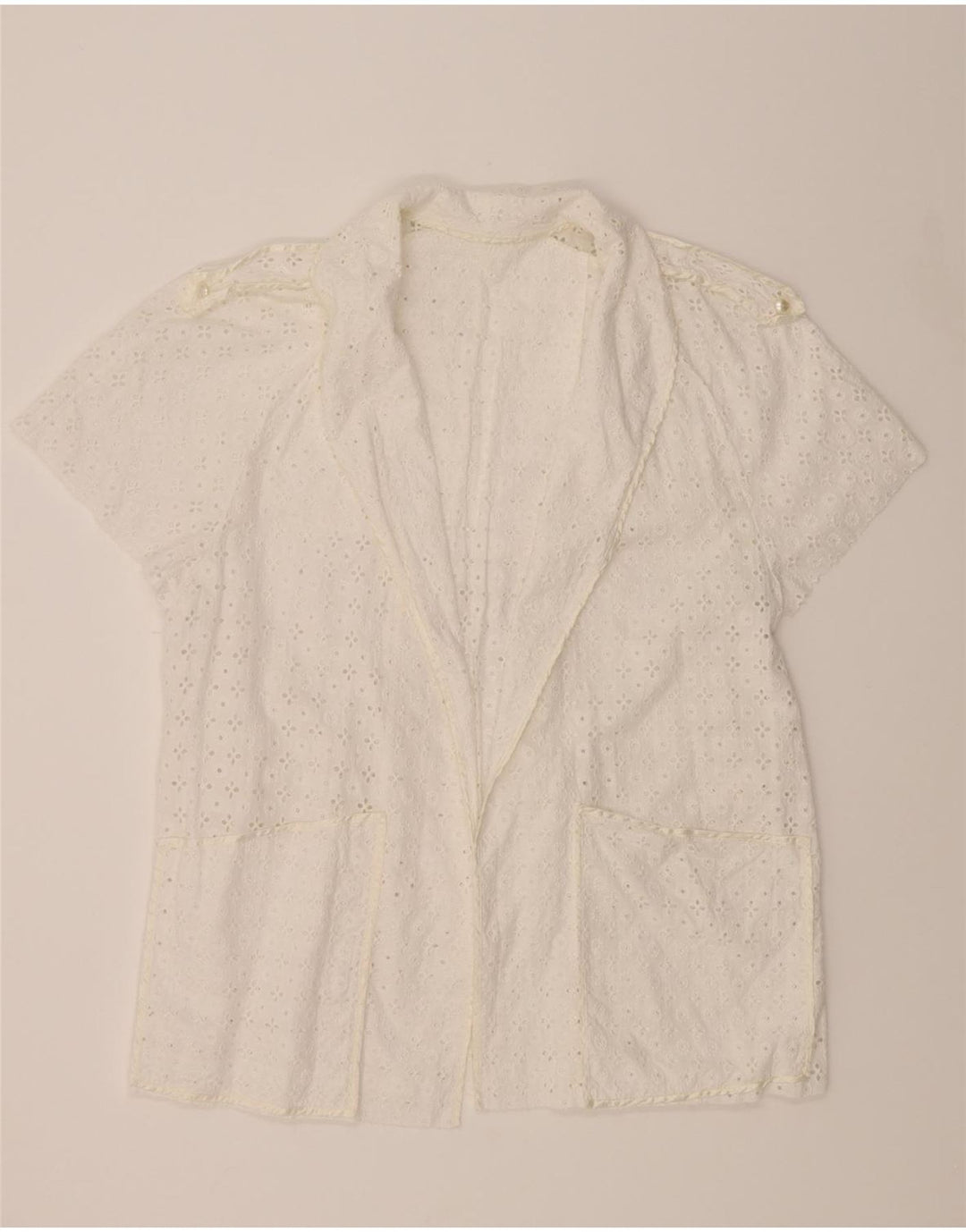 VINTAGE Womens Short Sleeve Cardigan Top UK 16 Large White Vintage Vintage and Second-Hand Vintage from Messina Hembry 