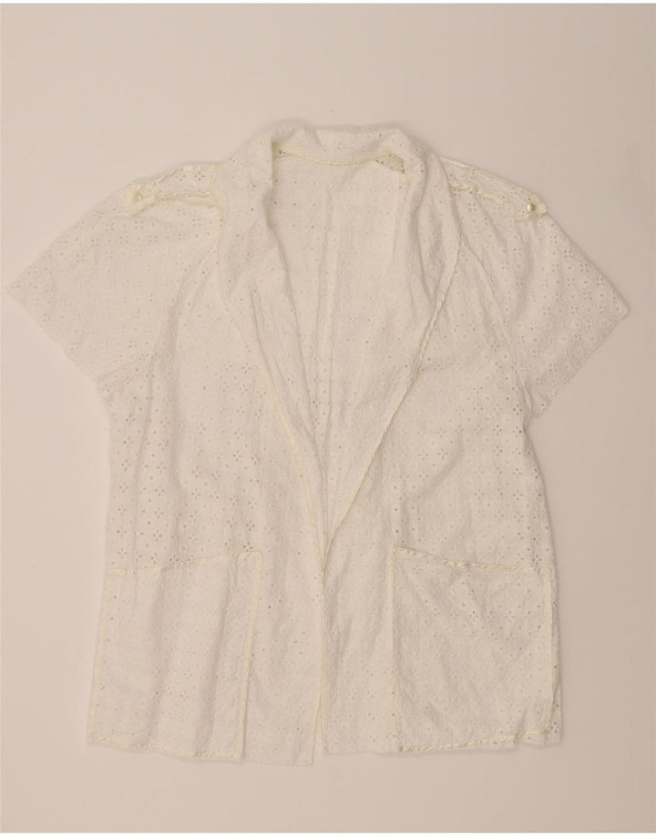 VINTAGE Womens Short Sleeve Cardigan Top UK 16 Large White Vintage Vintage and Second-Hand Vintage from Messina Hembry 