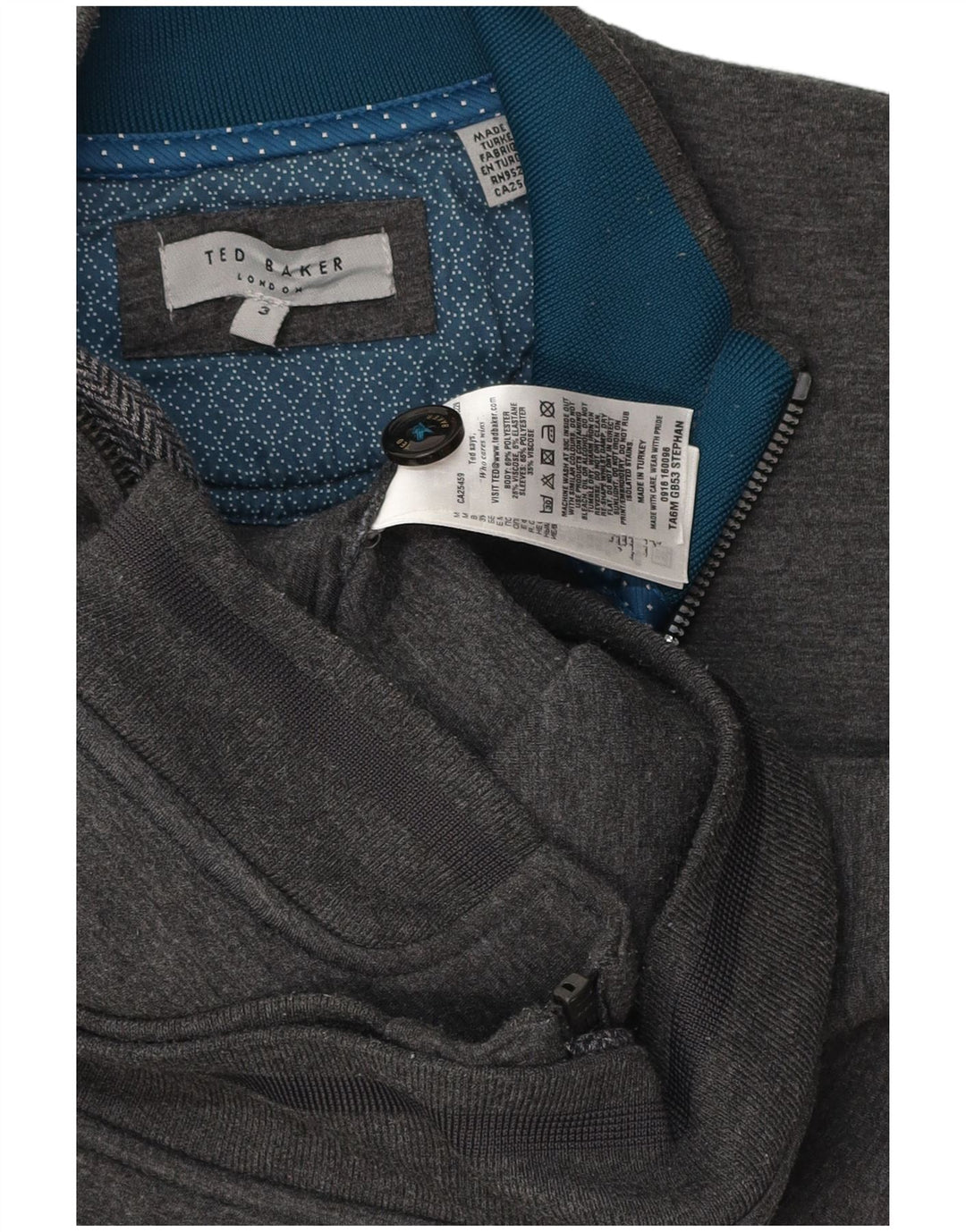 Giacca da ginnastica da uomo Ted Baker taglia 3 in poliestere grigio medio
