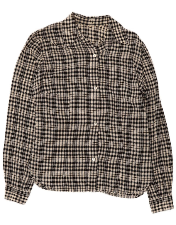 Camicia vintage da donna in flanella UK 12 medio nero a quadri