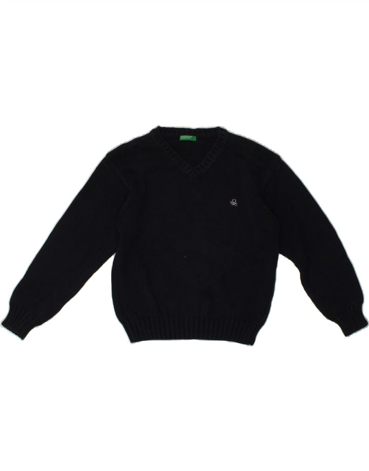 BENETTON Boys V-Neck Jumper Sweater 11-12 Years Navy Blue Vintage Benetton and Second-Hand Benetton from Messina Hembry 