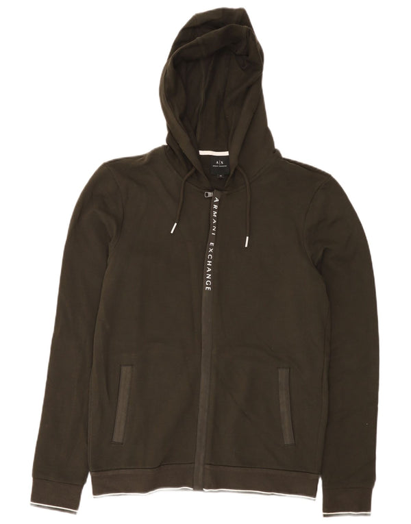 Maglione con cappuccio e zip da uomo Armani Exchange XS in cotone kaki