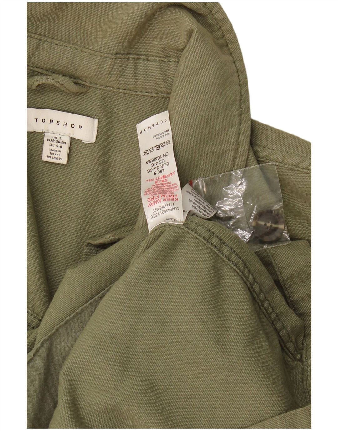 Topshop Giacca utilitaria oversize da donna UK 10 piccola cotone kaki