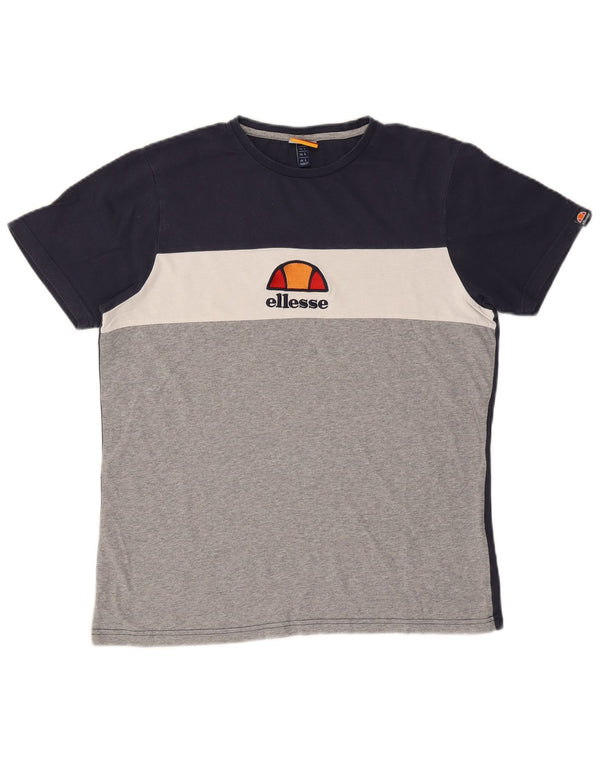 T-shirt grafica da uomo Ellesse Top grande in cotone color block blu navy