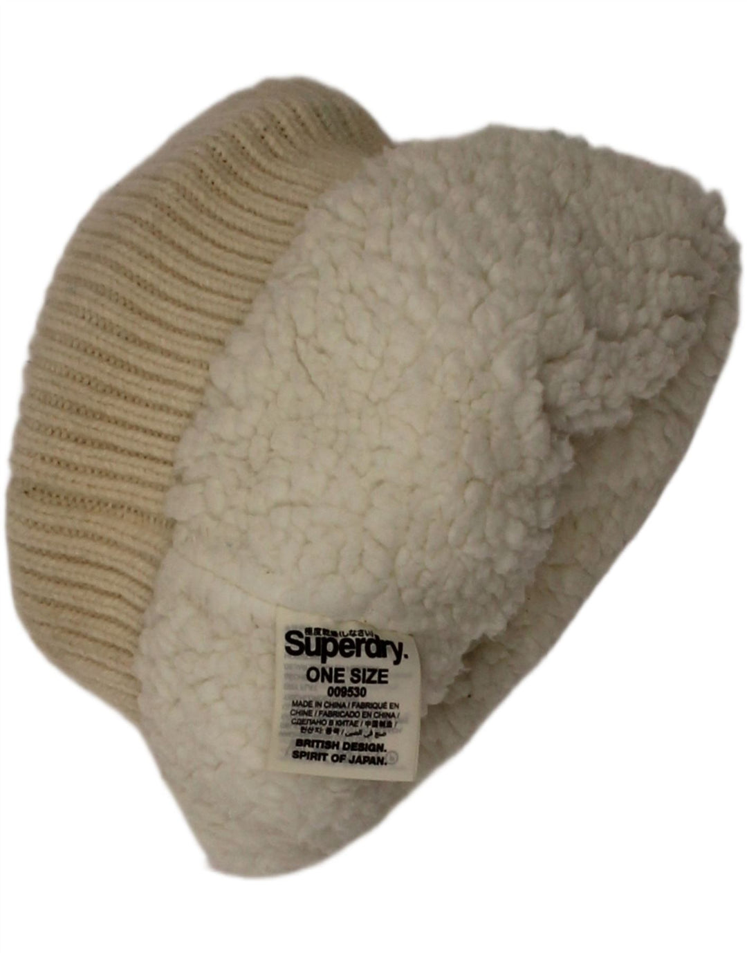 SUPERDRY Womens Sherpa Knit Beanie Cap One Size Off White Acrylic Winter
