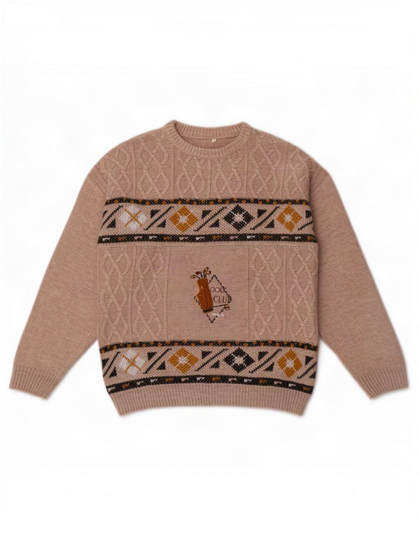 Maglione maglione girocollo con grafica vintage da uomo XL in lana geometrica grigia