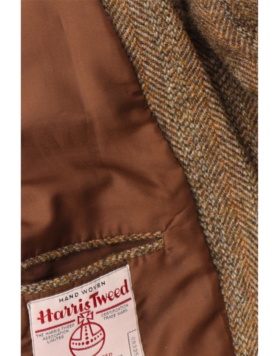 Giacca blazer a 2 bottoni da uomo Harris Tweed UK 44 2XL Lana a spina di pesce marrone