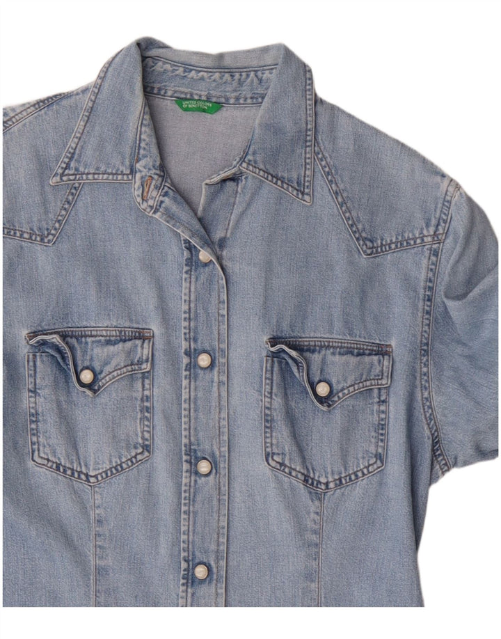 Camicia in denim da donna Benetton UK 10 piccola in cotone blu