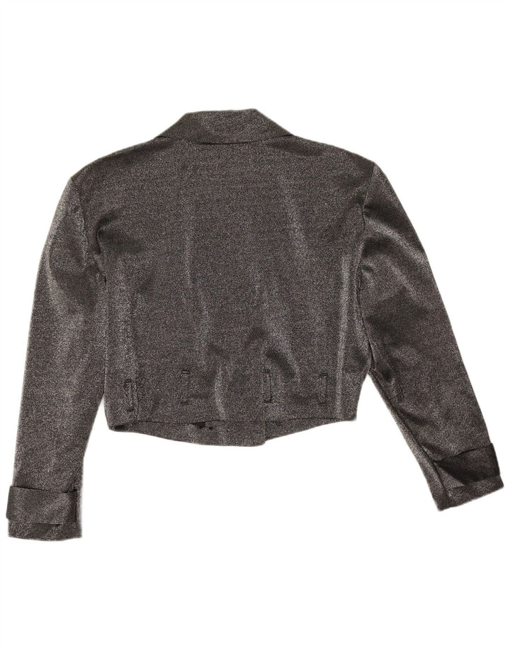 Giacca bolero doppio petto vintage da donna UK 12 grigio medio chiazzato