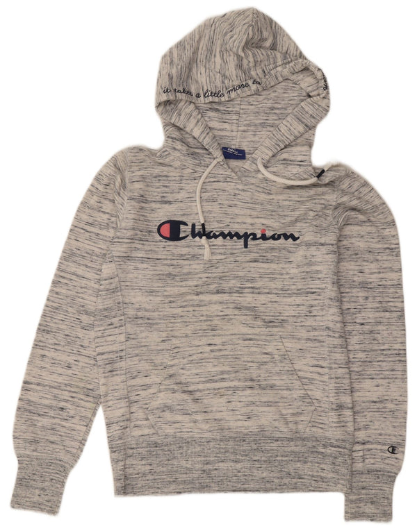 Maglione con cappuccio grafico da donna Champion UK 10 piccolo cotone chiazzato grigio