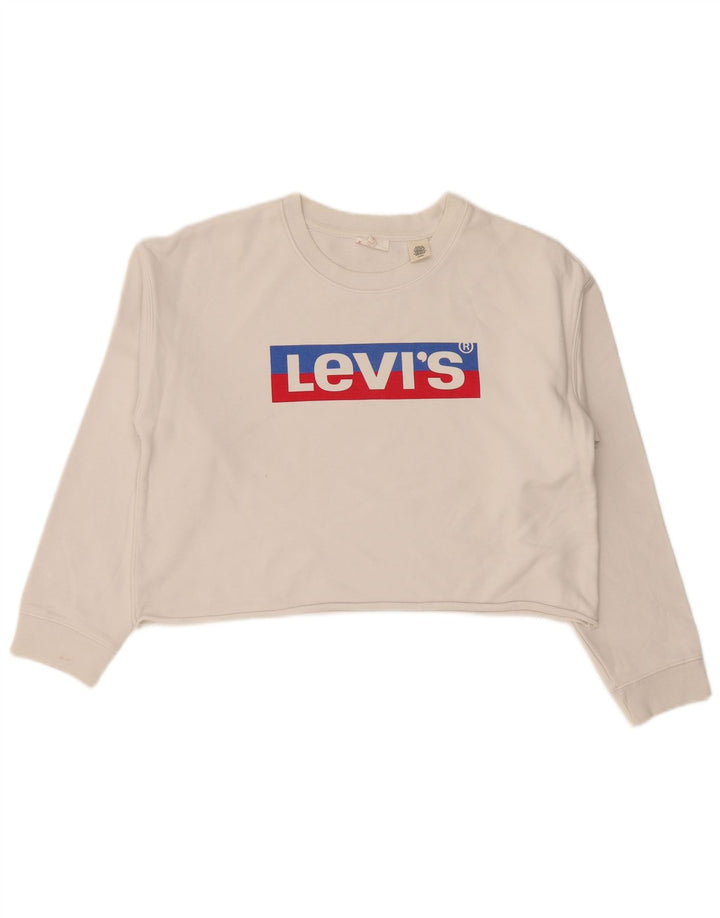 Levi's Donna Felpa Corta con Grafica Oversize Maglione UK 10 Piccolo Bianco