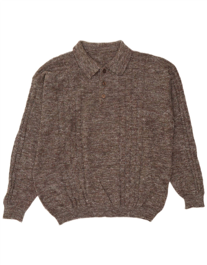 Maglione vintage da uomo con collo alto, grande grigio screziato
