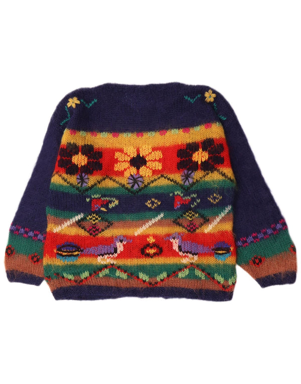 Maglione maglione vintage da donna con scollo a barca UK 16 grandi strisce multicolori