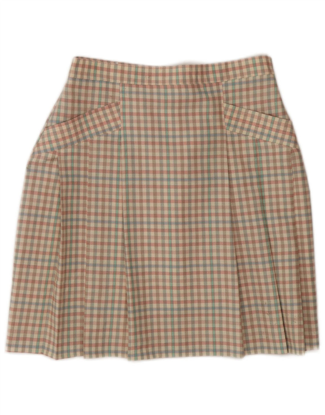 Minigonna vintage da donna IT 42 media W26 in lana a quadretti multicolore