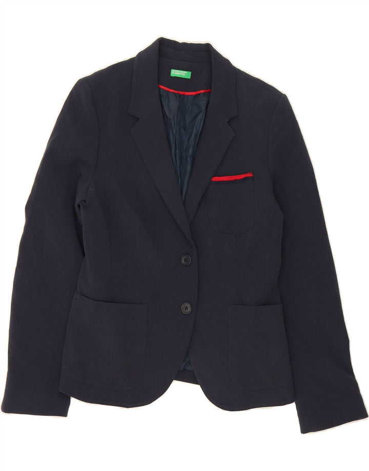 BENETTON Womens 2 Button Blazer Jacket UK 10 Small Navy Blue Polyester Vintage Benetton and Second-Hand Benetton from Messina Hembry 