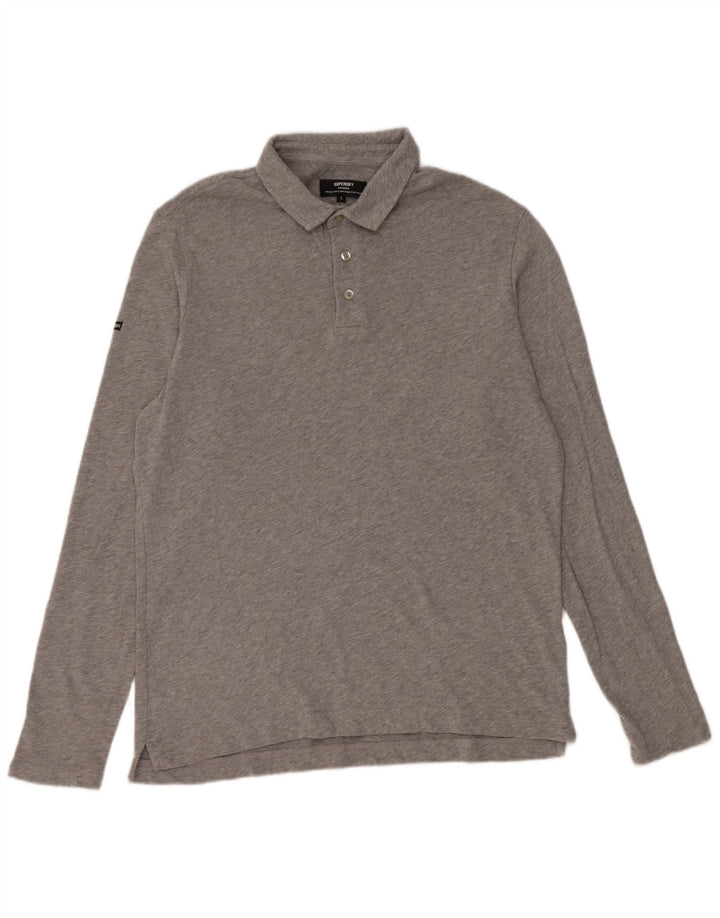 Polo da uomo a maniche lunghe Superdry Large in cotone grigio
