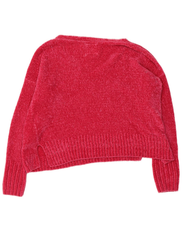 HOLLISTER Maglione da donna oversize in velluto con scollo a V UK 10 piccolo rosa