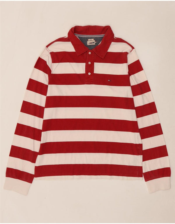 TOMMY HILFIGER Polo da rugby da uomo a maniche lunghe, cotone a righe grandi rosse