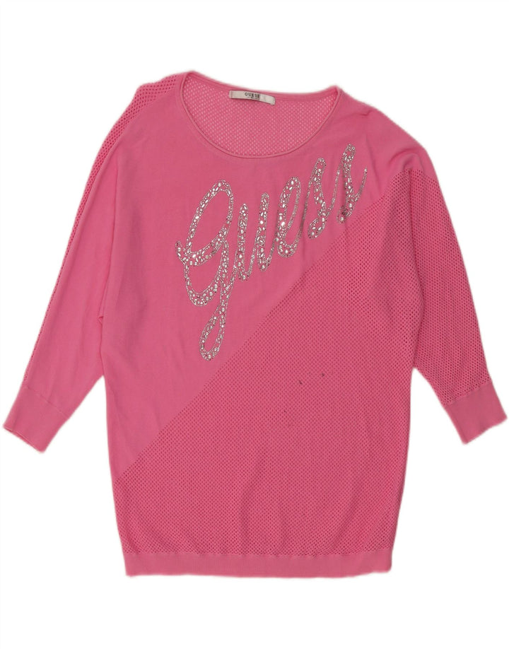 GUESS Abito maglione in felpa grafica da donna UK 18 XL Rosa