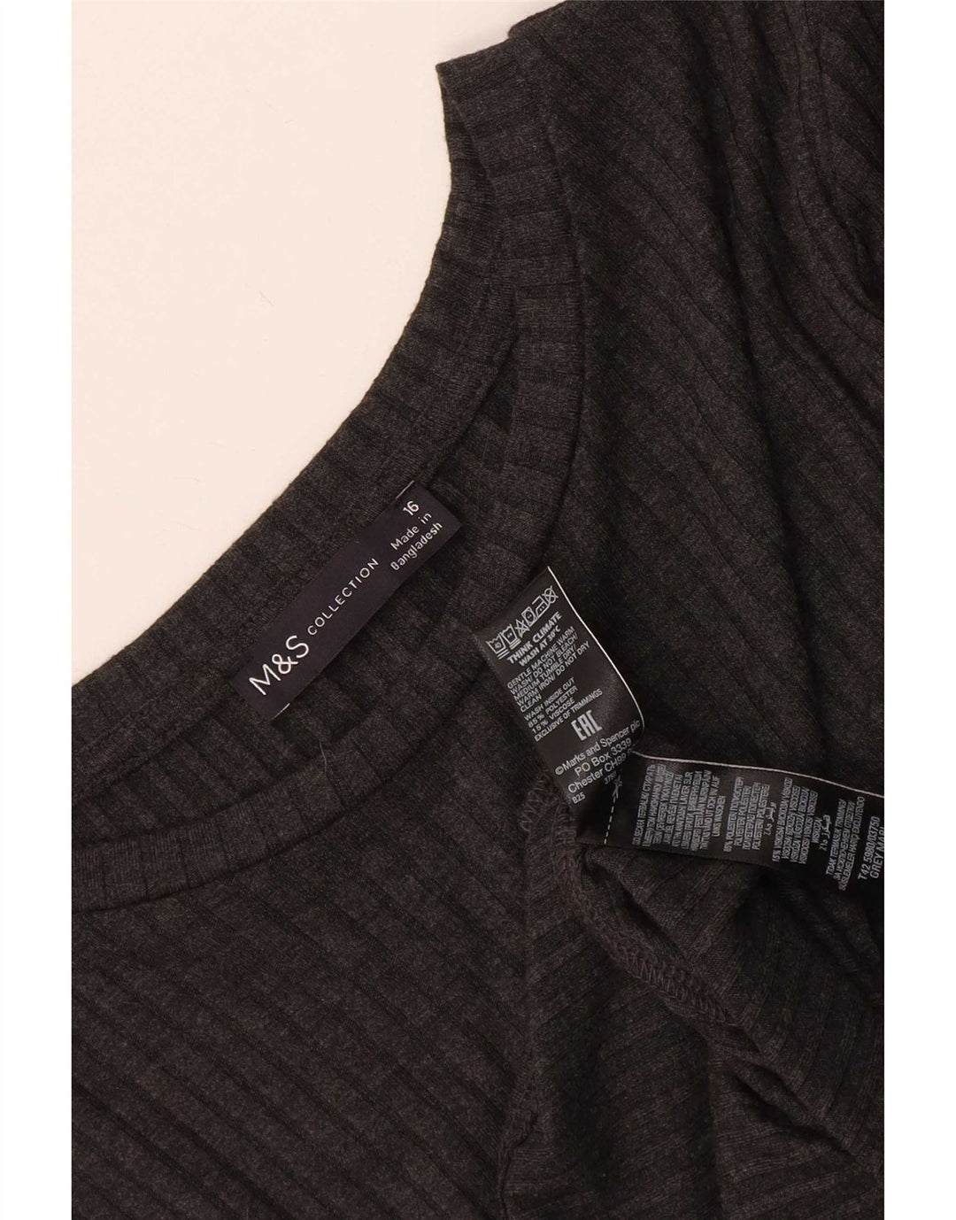 Abito lungo a maniche lunghe da donna Marks & Spencer UK 16 grande poliestere grigio