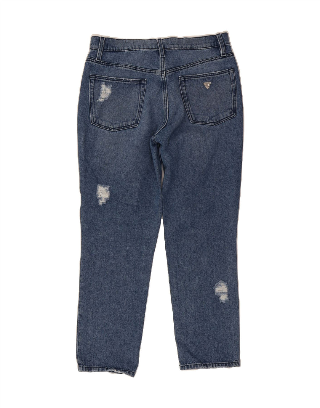 GUESS Womens Crop Distressed Tapered Jeans W31 L26 Blue Polyester Vintage Guess and Second-Hand Guess from Messina Hembry 