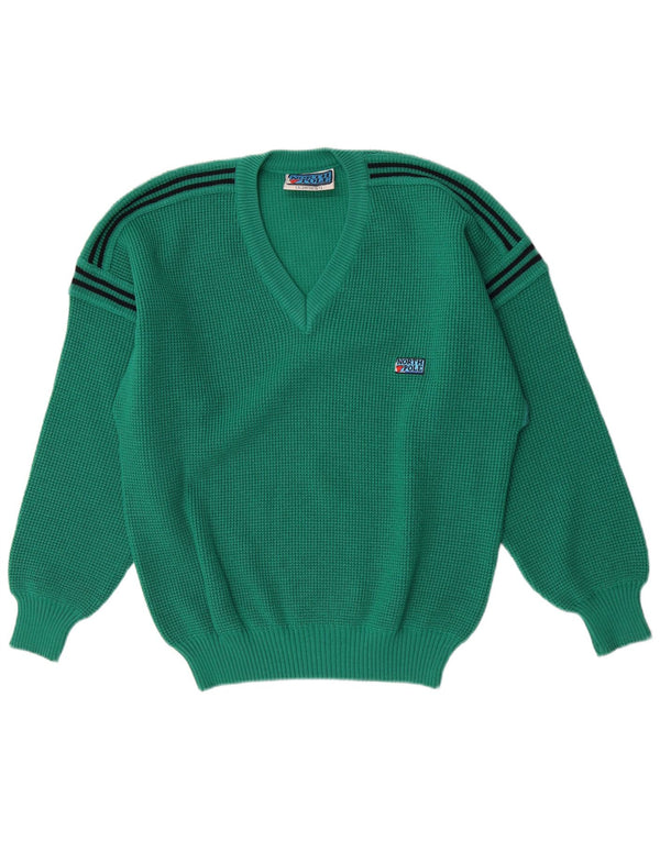 Maglione da uomo con scollo a V del Polo Nord, lana a righe verdi grandi