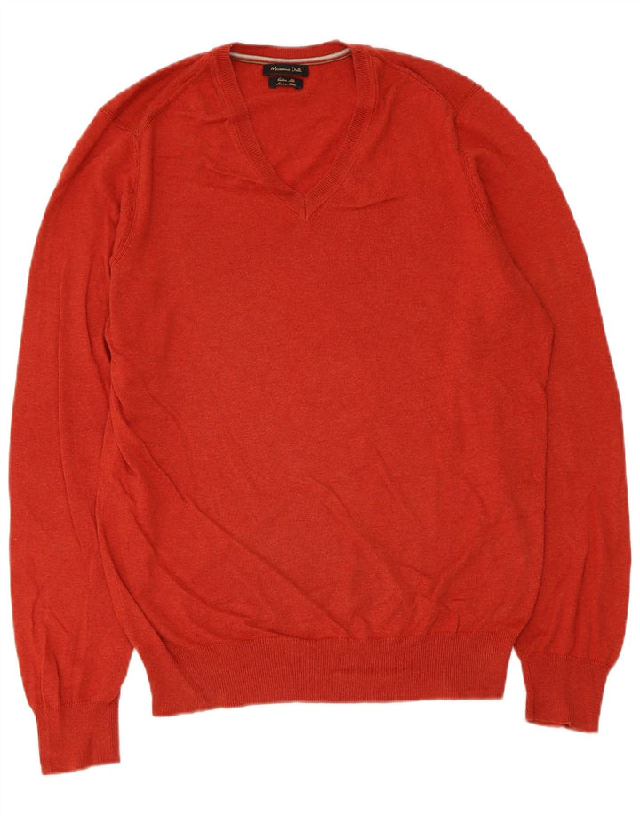Maglione da uomo con scollo a V Massimo Dutti in cotone rosso medio