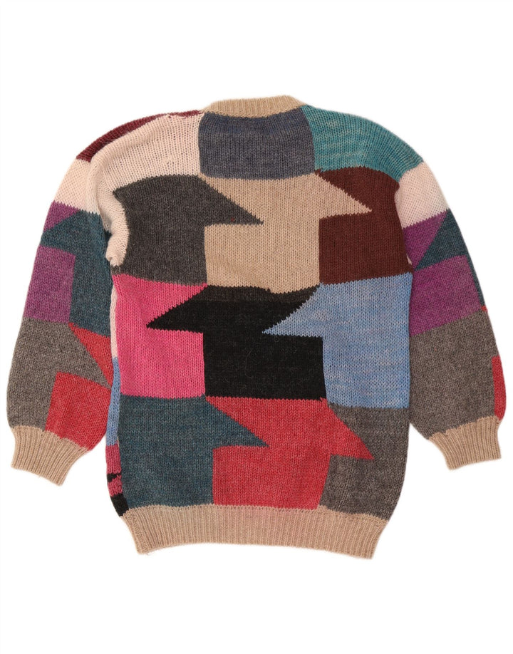 Maglione maglione girocollo da donna vintage UK 14 medio multicolore
