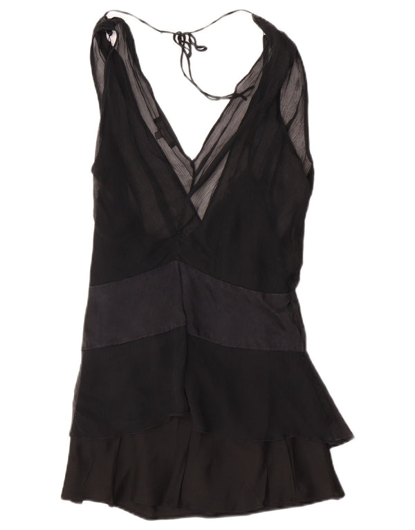 Top camicetta avvolgente senza maniche da donna Coast UK 16 grande seta nera