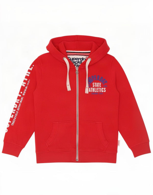 Felpa con cappuccio e zip grafica da donna Superdry UK 14 rosso medio in cotone