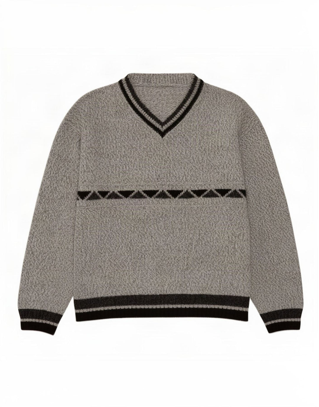 Maglione vintage da uomo con scollo a V in acrilico geometrico grigio medio