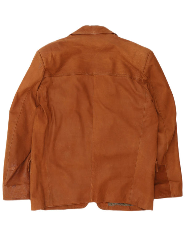 Giacca blazer in pelle vintage da uomo a 1 bottone IT 52 grande marrone