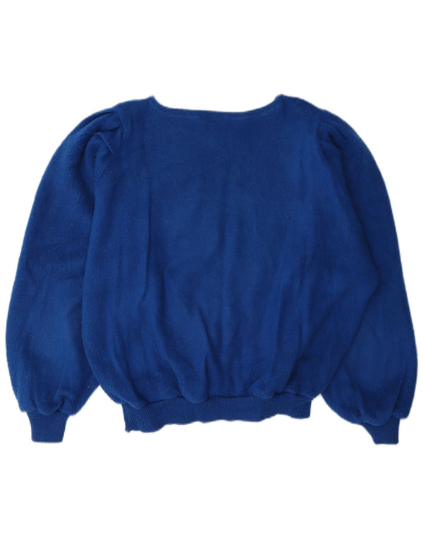 Maglione maglione vintage da donna con scollo a barca UK 16 grande floreale blu