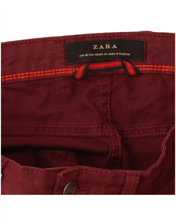 Pantaloni casual slim da uomo ZARA EU 38 Small W30 L32 Cotone bordeaux