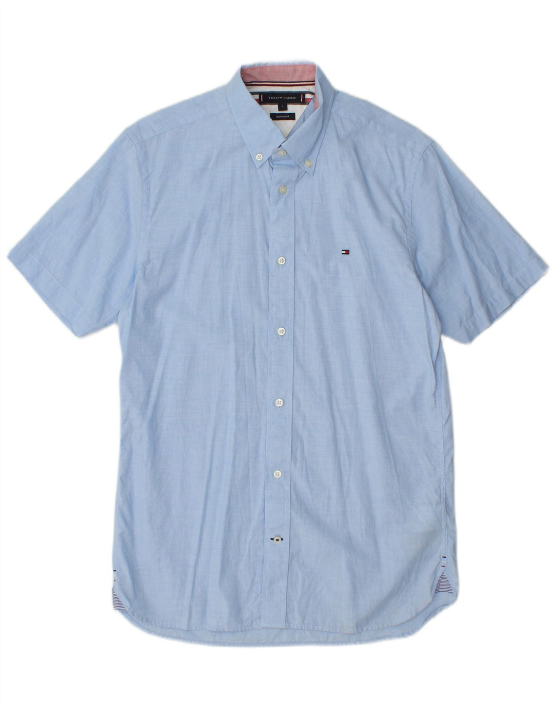 TOMMY HILFIGER Camicia da uomo a maniche corte vestibilità regolare piccola in cotone blu