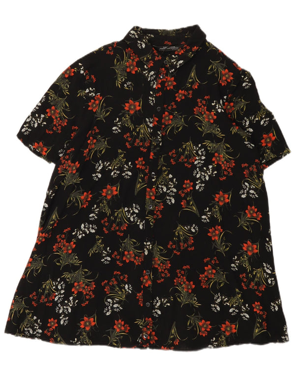 Abito chemisier a maniche corte da donna Zara UK 14 medio nero floreale