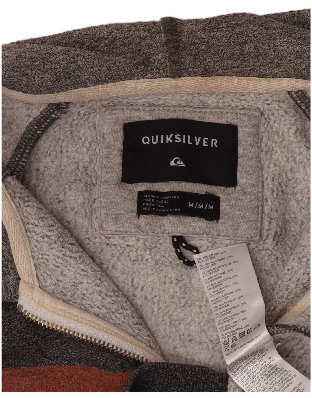 Maglione con cappuccio e zip da uomo QUIKSILVER in cotone color block grigio medio