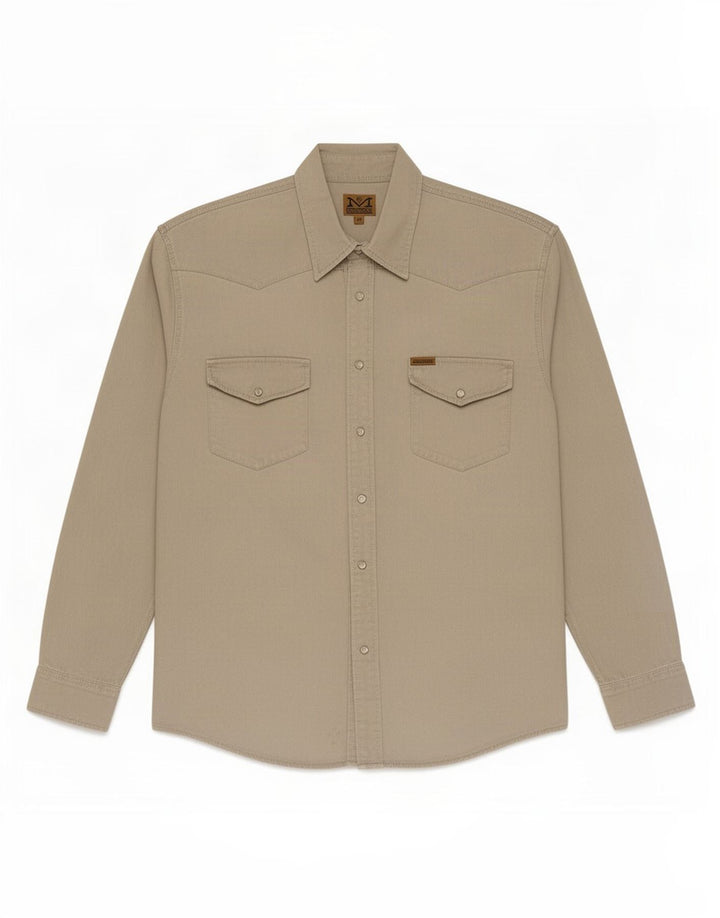 MAVERICK Camicia western da uomo grande in cotone beige