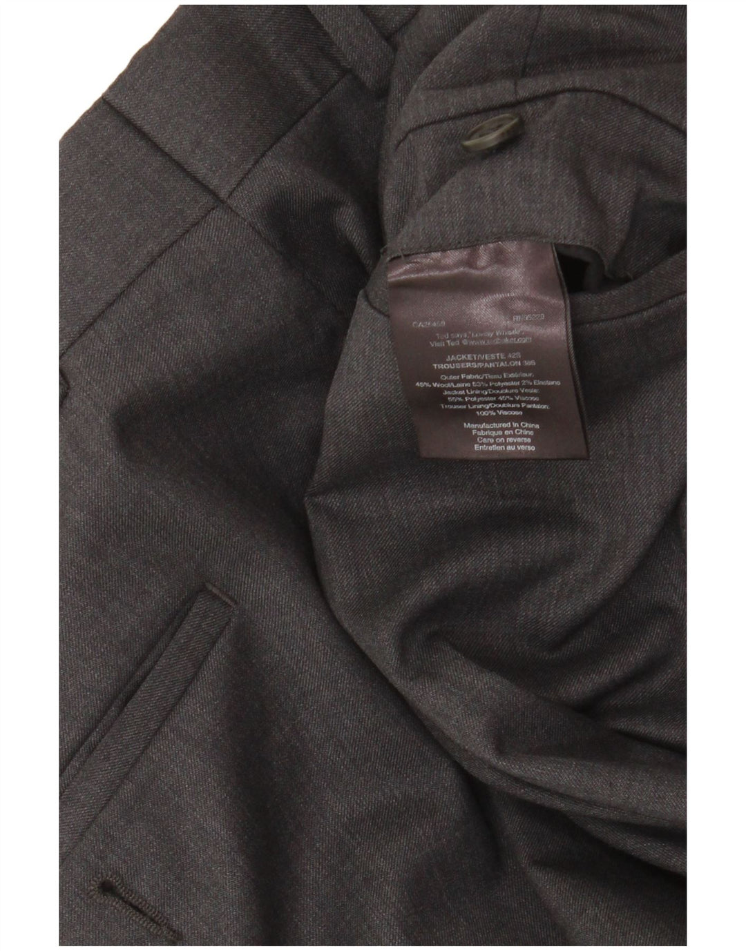 Abito da uomo in 2 pezzi elasticizzato a 2 bottoni Ted Baker UK 42 XL W36 L30 Lana grigia